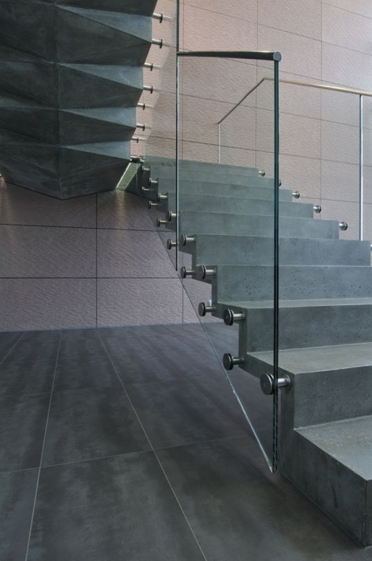 Concrete staircase with a central bearing structure