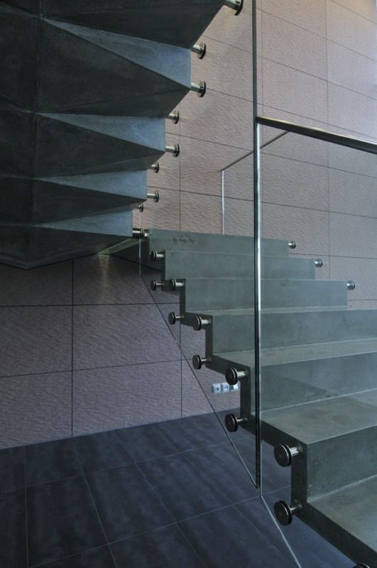 Concrete staircase with a central bearing structure