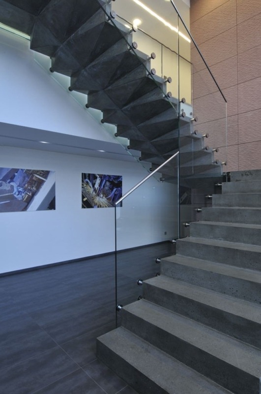 Concrete staircase with a central bearing structure