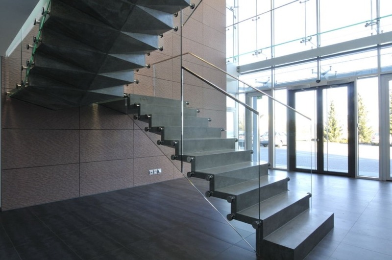 Concrete staircase with a central bearing structure