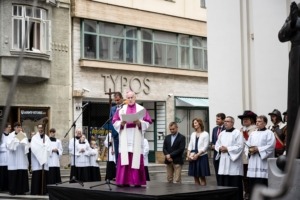 Statue of Martin Wednesday for Brno, pedestal from Švec concrete workshop